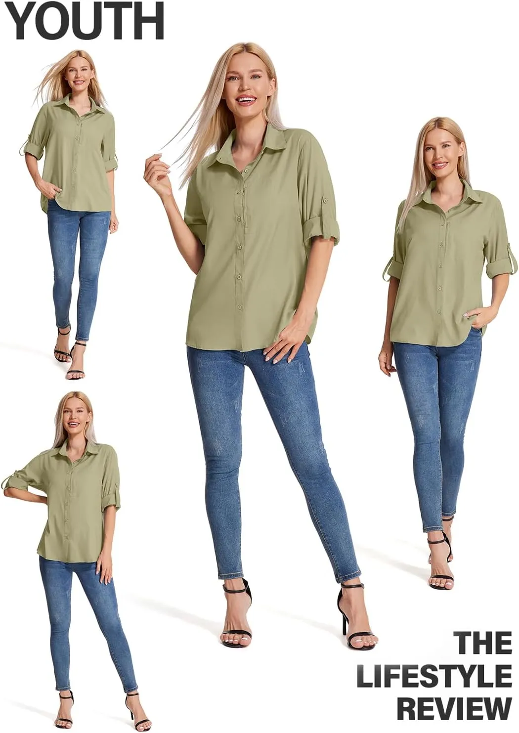 Women's Long Sleeve Safari Clothes UPF 50  Hiking Fishing Shirts,Sun Protection Quick Dry Light Cooling Shirts
