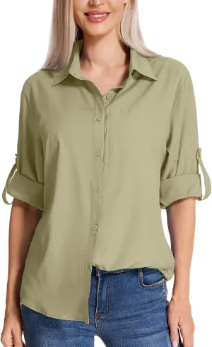 Women's Long Sleeve Safari Clothes UPF 50  Hiking Fishing Shirts,Sun Protection Quick Dry Light Cooling Shirts