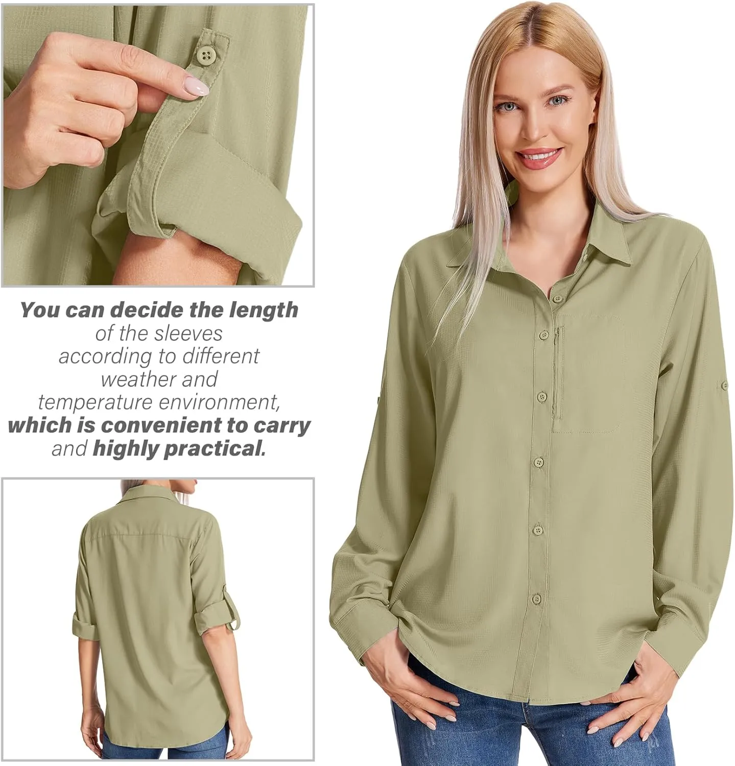 Women's Long Sleeve Safari Clothes UPF 50  Hiking Fishing Shirts,Sun Protection Quick Dry Light Cooling Shirts