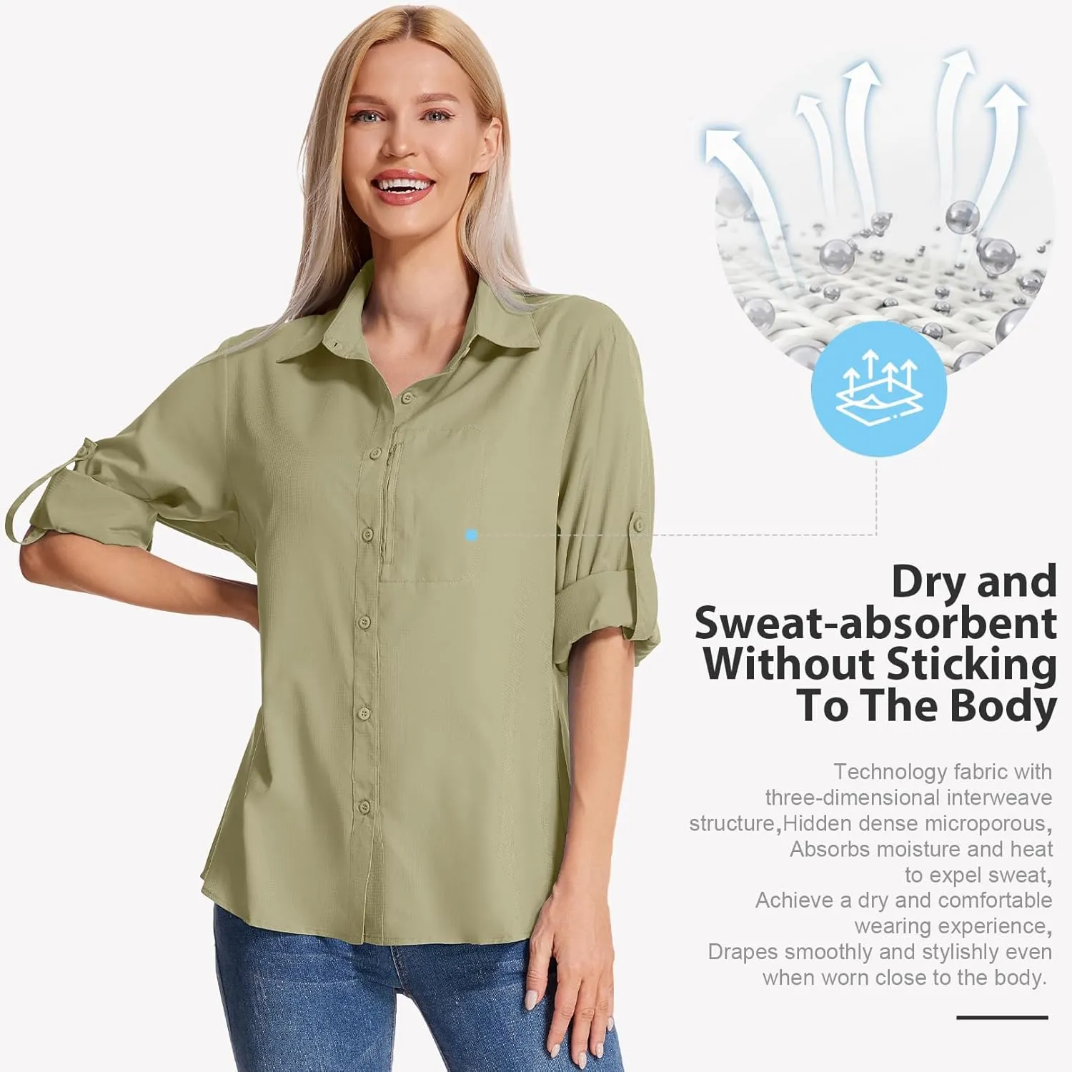 Women's Long Sleeve Safari Clothes UPF 50  Hiking Fishing Shirts,Sun Protection Quick Dry Light Cooling Shirts