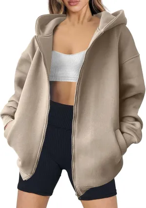 Women's Oversized Hooded Sweatshirt Full Zip Up Long Sleeve Jackets With Pockets Fall Outfits Y2K Teen Girls Clothes