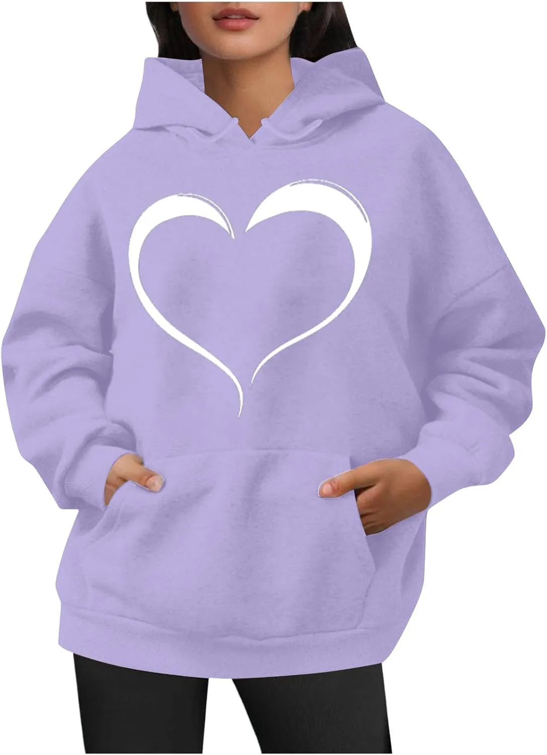Womens Oversized Hoodies Cute Heart Printed Funny Teen Girls Hooded Sweatshirts Casual Baggy Pullover Tops for Outing