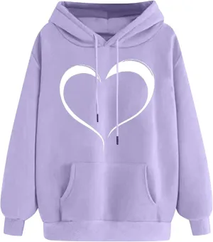 Womens Oversized Hoodies Cute Heart Printed Funny Teen Girls Hooded Sweatshirts Casual Baggy Pullover Tops for Outing