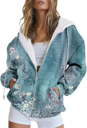 Women's Oversized Hoodies Full Zip Up Long Sleeve Sweatshirts Casual Cute Drawstring Jackets Coat with Pockets 2024