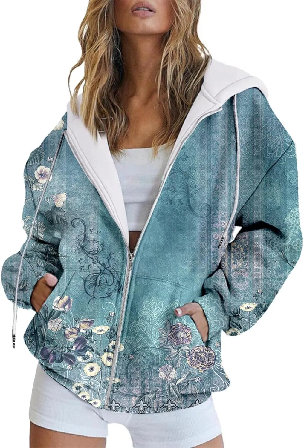 Women's Oversized Hoodies Full Zip Up Long Sleeve Sweatshirts Casual Cute Drawstring Jackets Coat with Pockets 2024