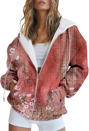 Women's Oversized Hoodies Full Zip Up Long Sleeve Sweatshirts Casual Cute Drawstring Jackets Coat with Pockets 2024