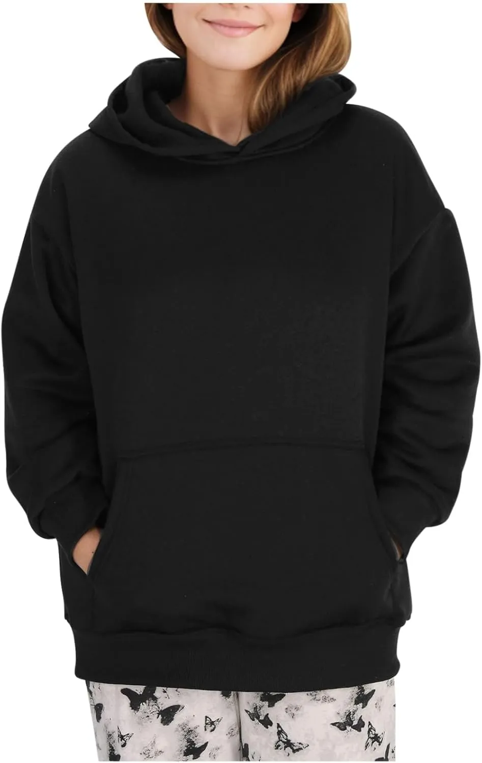 Women's Oversized Hoodies Long Sleeve Simple Solid Color Hooded Pullover Trendy Fleece Sweatshirts with Pocket