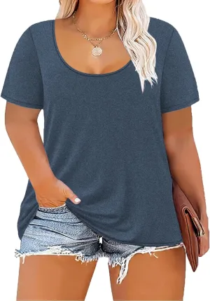 Women's Plus Size Scoop Neck Short Sleeve T Shirts Blouses Tops Basic Ladies Loose Fit T Shirt