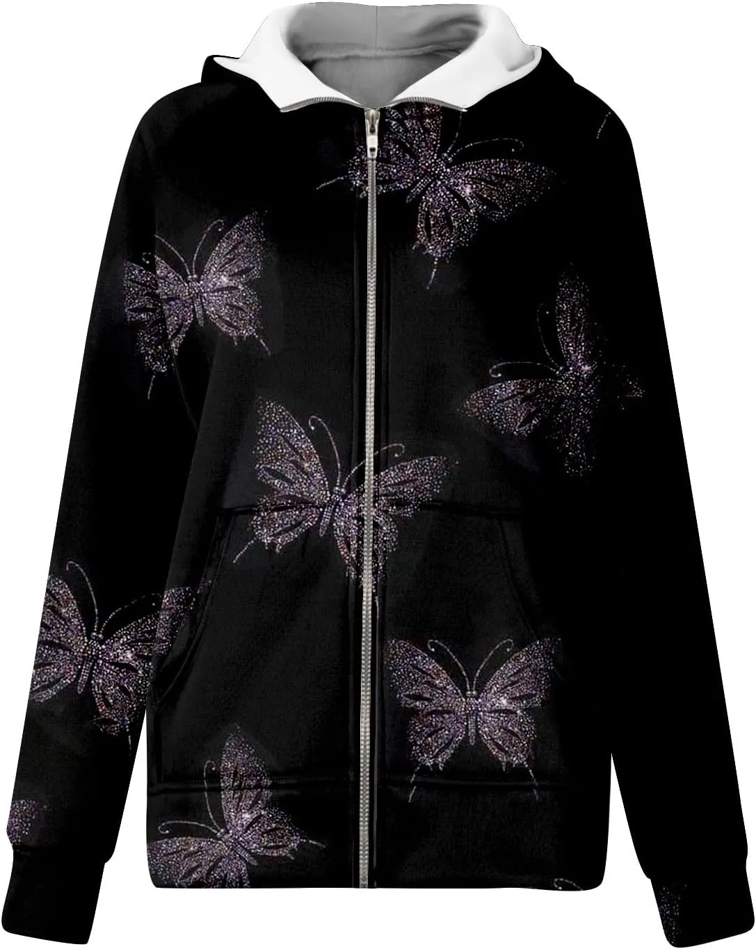 Womens Plus Size Sweatshirt Full Zipper Long Sleeve Coats Thumb Hole Zip Up Hoodie Solid Color Pullover with Pockets