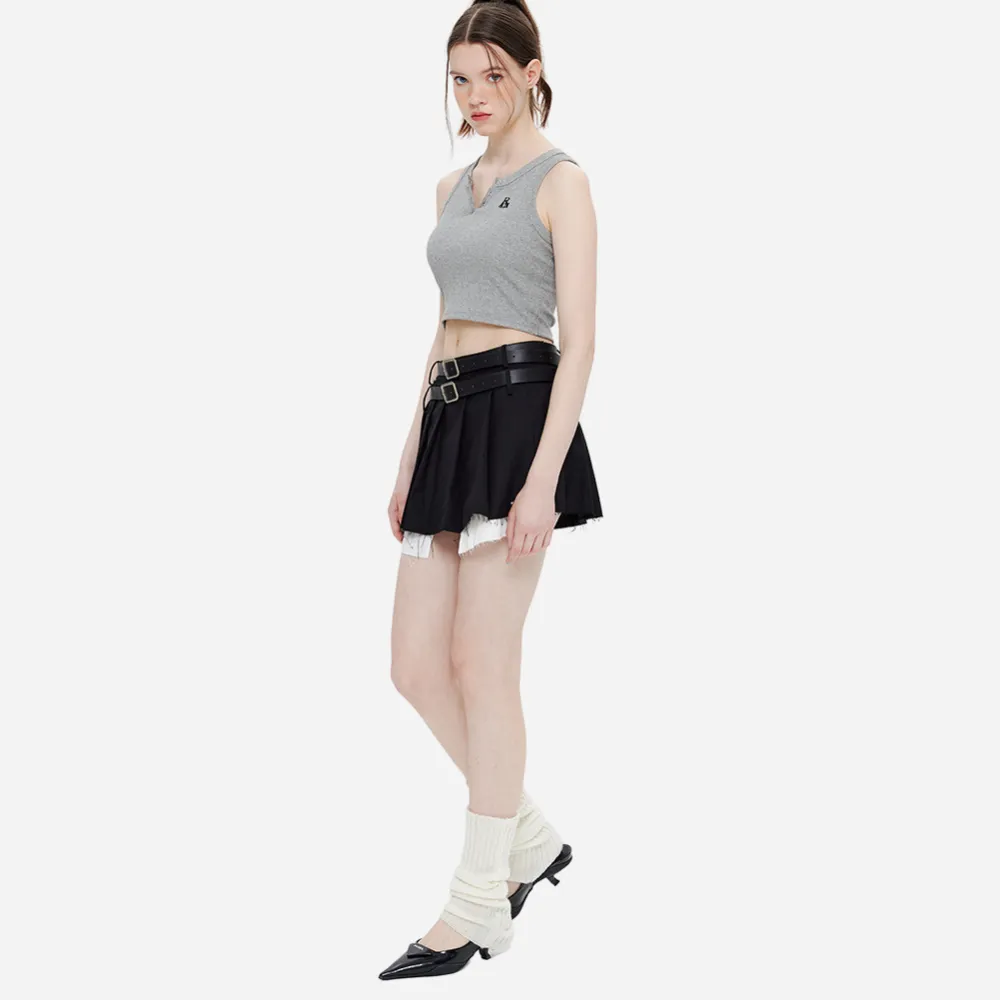 Women's Preppy Fake Two Pleated Skirts