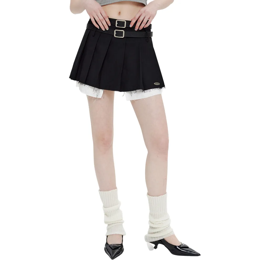 Women's Preppy Fake Two Pleated Skirts