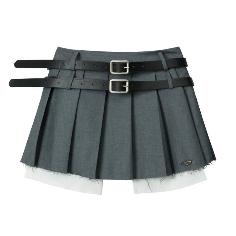 Women's Preppy Fake Two Pleated Skirts