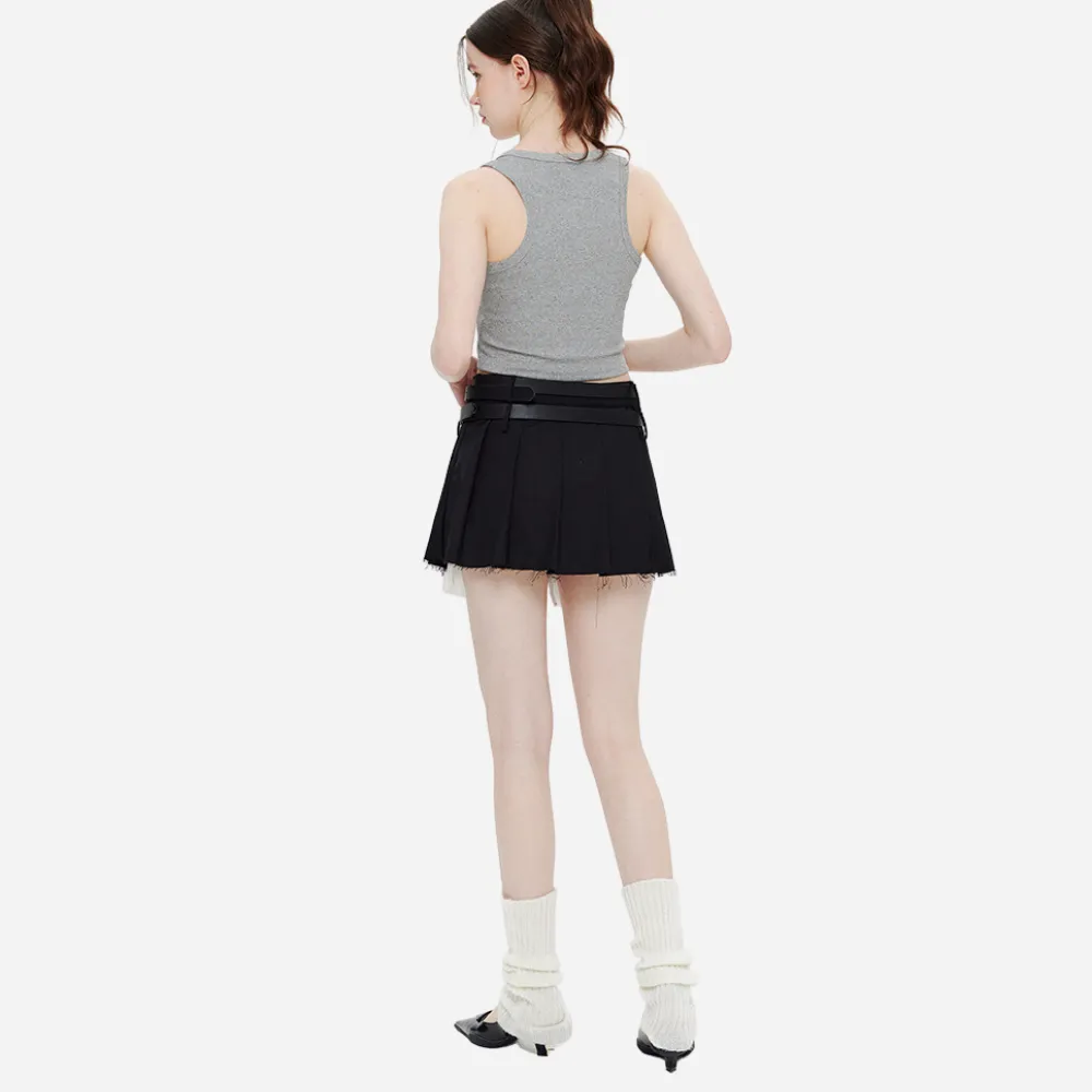 Women's Preppy Fake Two Pleated Skirts