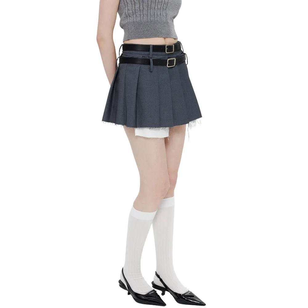 Women's Preppy Fake Two Pleated Skirts