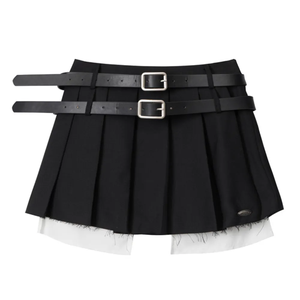 Women's Preppy Fake Two Pleated Skirts