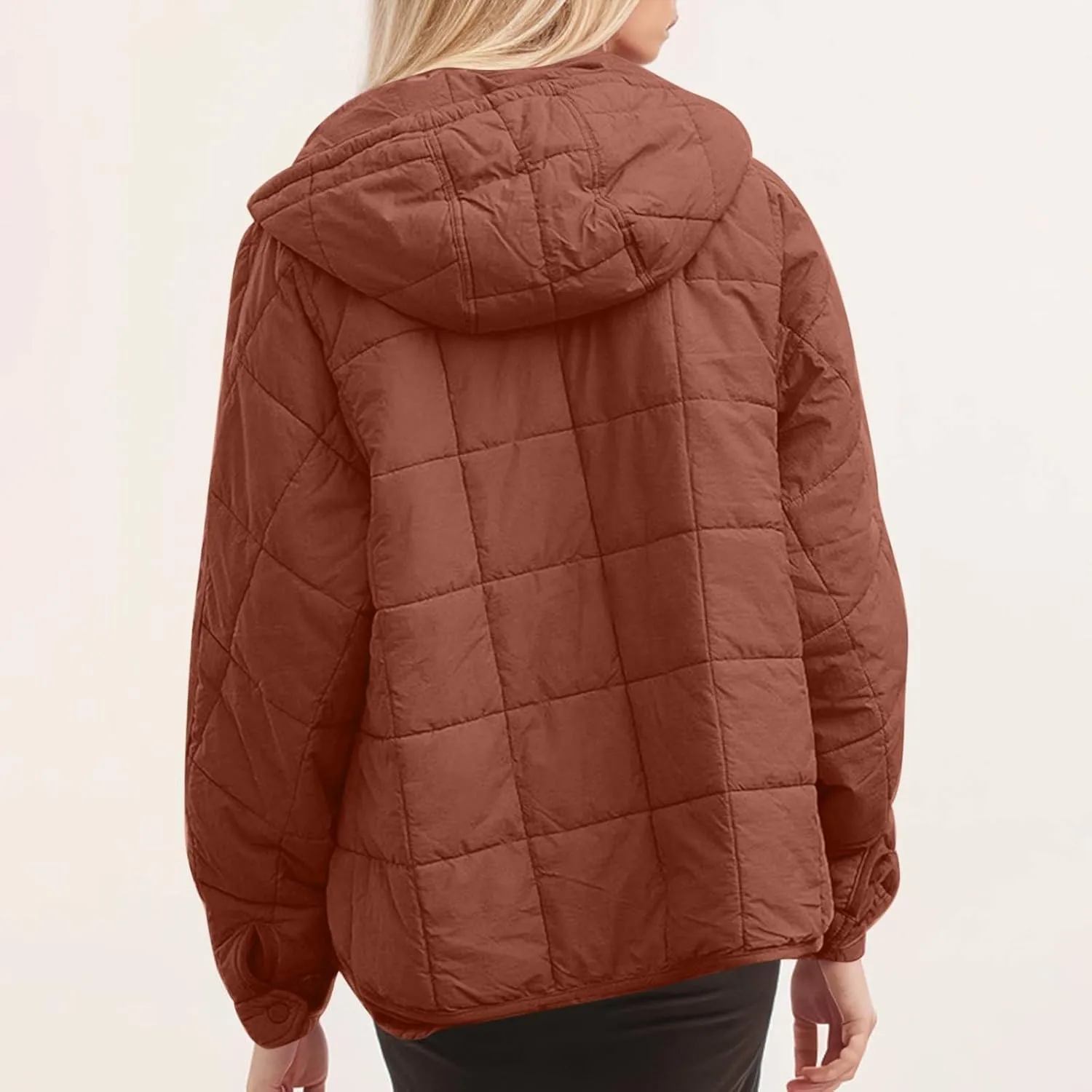 Women's Quilted Warm Puffer Jacket Winter Packable Pullover Down Coat Oversized Hoodie Lightweight Long Sleeve Outwear