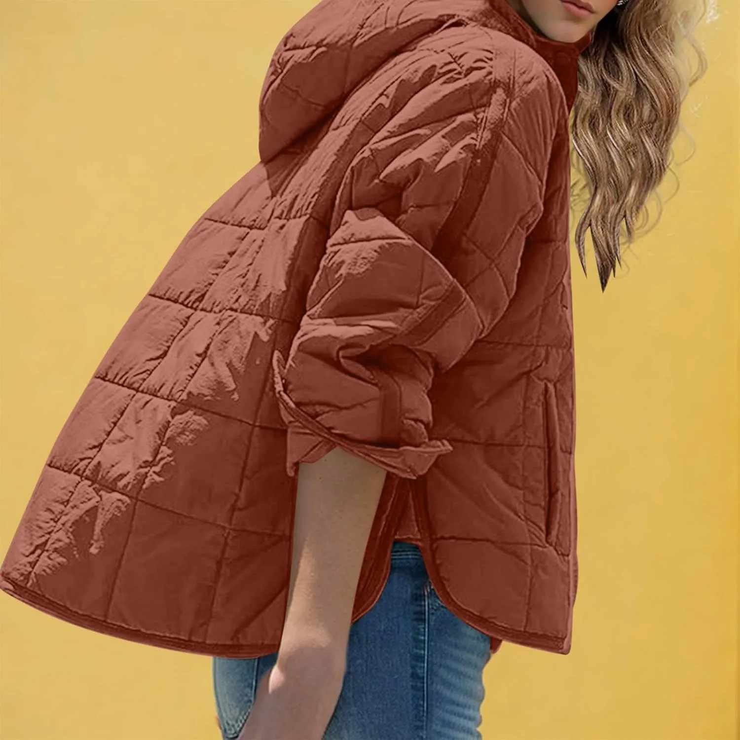 Women's Quilted Warm Puffer Jacket Winter Packable Pullover Down Coat Oversized Hoodie Lightweight Long Sleeve Outwear