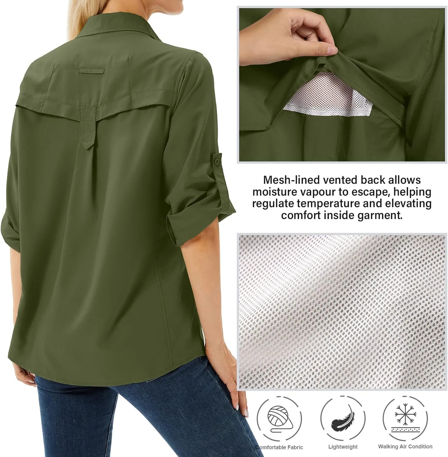 Women's Safari Shirts Long Sleeve Hiking Fishing UV Sun Protection UPF 50 ,Quick Dry SPF Breathable Shirts