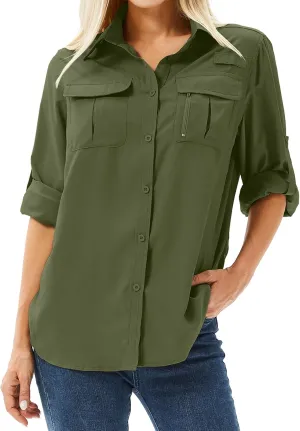 Women's Safari Shirts Long Sleeve Hiking Fishing UV Sun Protection UPF 50 ,Quick Dry SPF Breathable Shirts