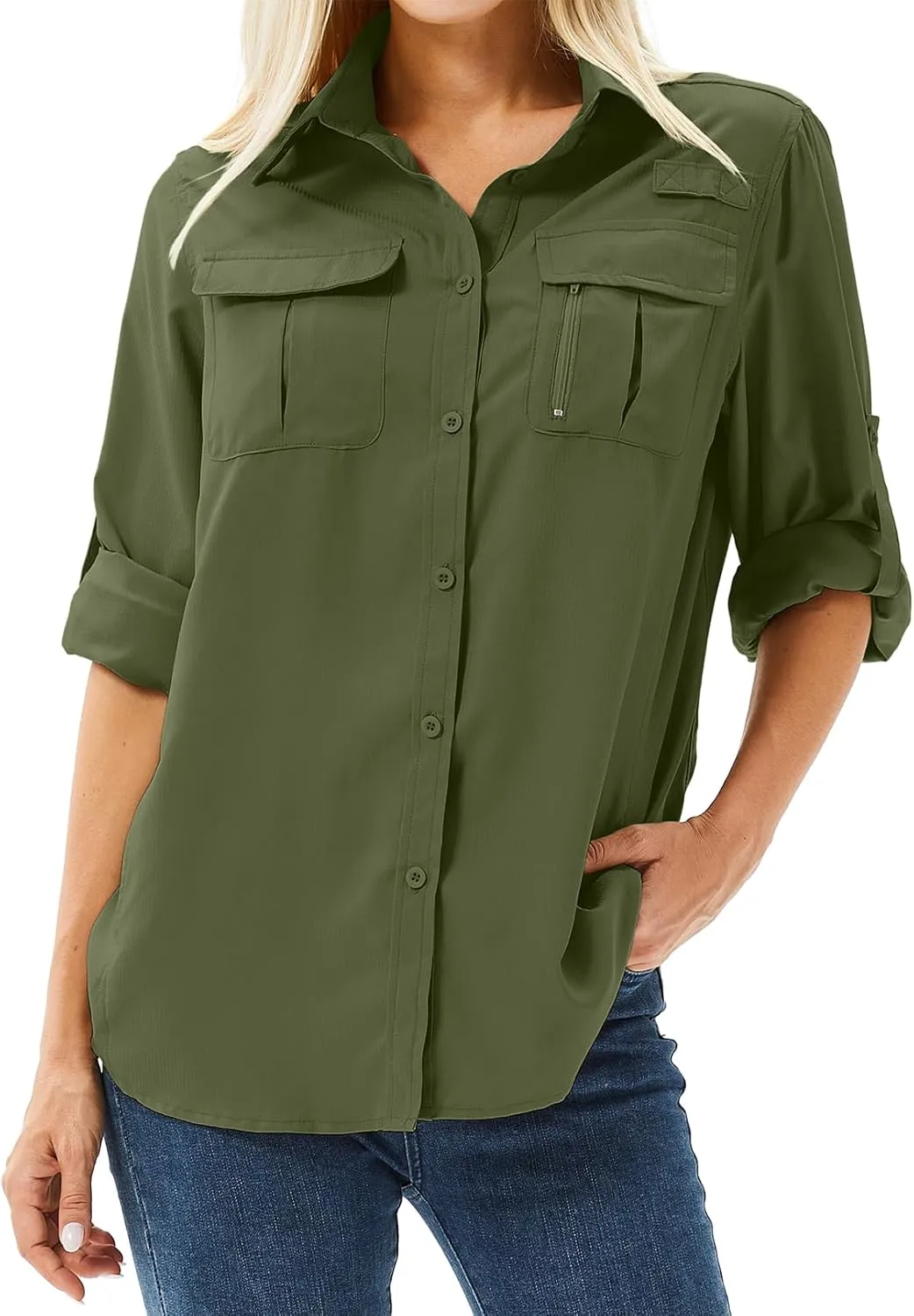 Women's Safari Shirts Long Sleeve Hiking Fishing UV Sun Protection UPF 50 ,Quick Dry SPF Breathable Shirts