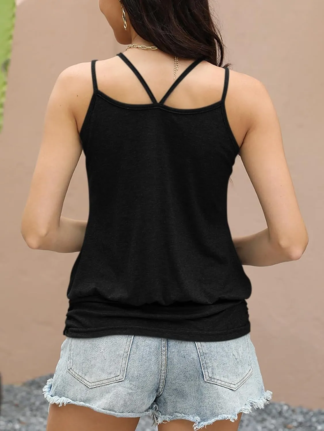 Women's Sexy Spaghetti Strap Tank Tops Banded Bottom Scoop Neck Sleeveless Tops 2025