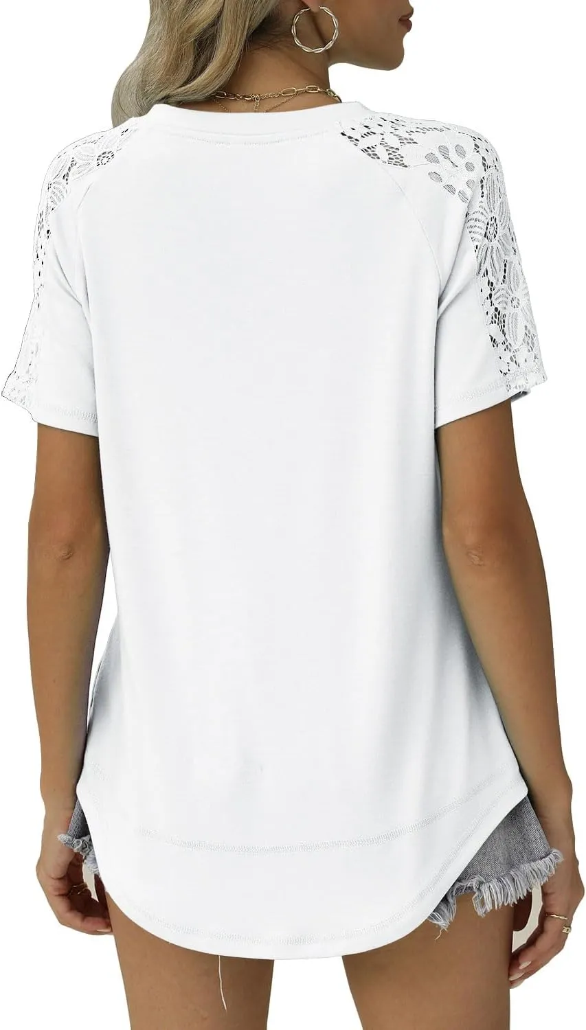 Womens Shirts Spring Summer Plus Size Blouses for Women Tops V Neck Lace Short Sleeve Tees