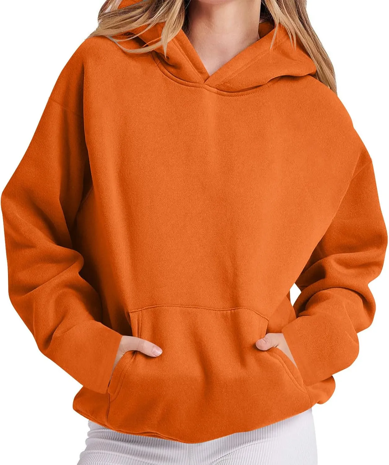 Womens Solid Fleece Hooded Sweatshirts Oversized Casual Fall Winter Pullover Hoodies 2024 Baggy Long Sleeve Tops 2024