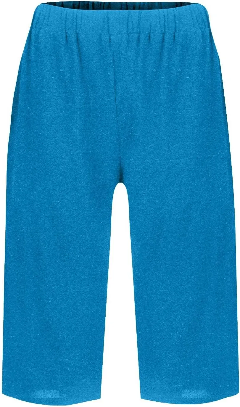 Womens Summer Cotton Linen Pants Casual Knee Length Capri Trousers Loose Beach Bermuda Shorts with Pockets