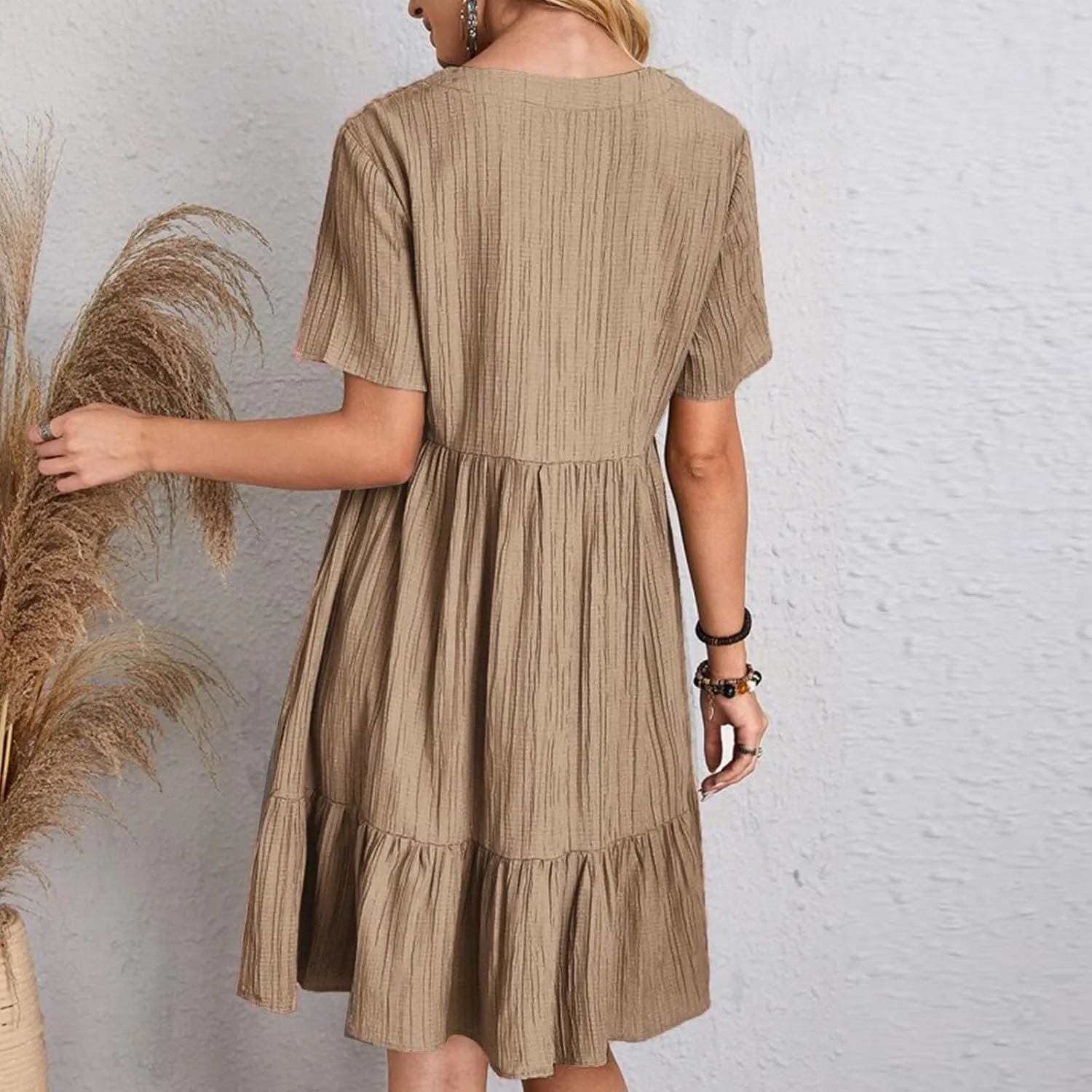 Womens Summer Dresses Sexy V Neck Party Dress Mini Ruffle Dresses Casual Beach Dress Short Sleeve Sundresses 2025