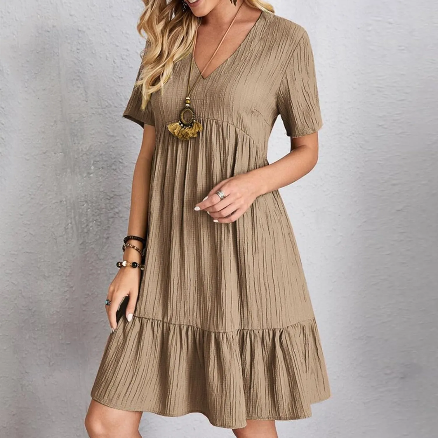 Womens Summer Dresses Sexy V Neck Party Dress Mini Ruffle Dresses Casual Beach Dress Short Sleeve Sundresses 2025