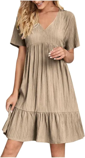 Womens Summer Dresses Sexy V Neck Party Dress Mini Ruffle Dresses Casual Beach Dress Short Sleeve Sundresses 2025