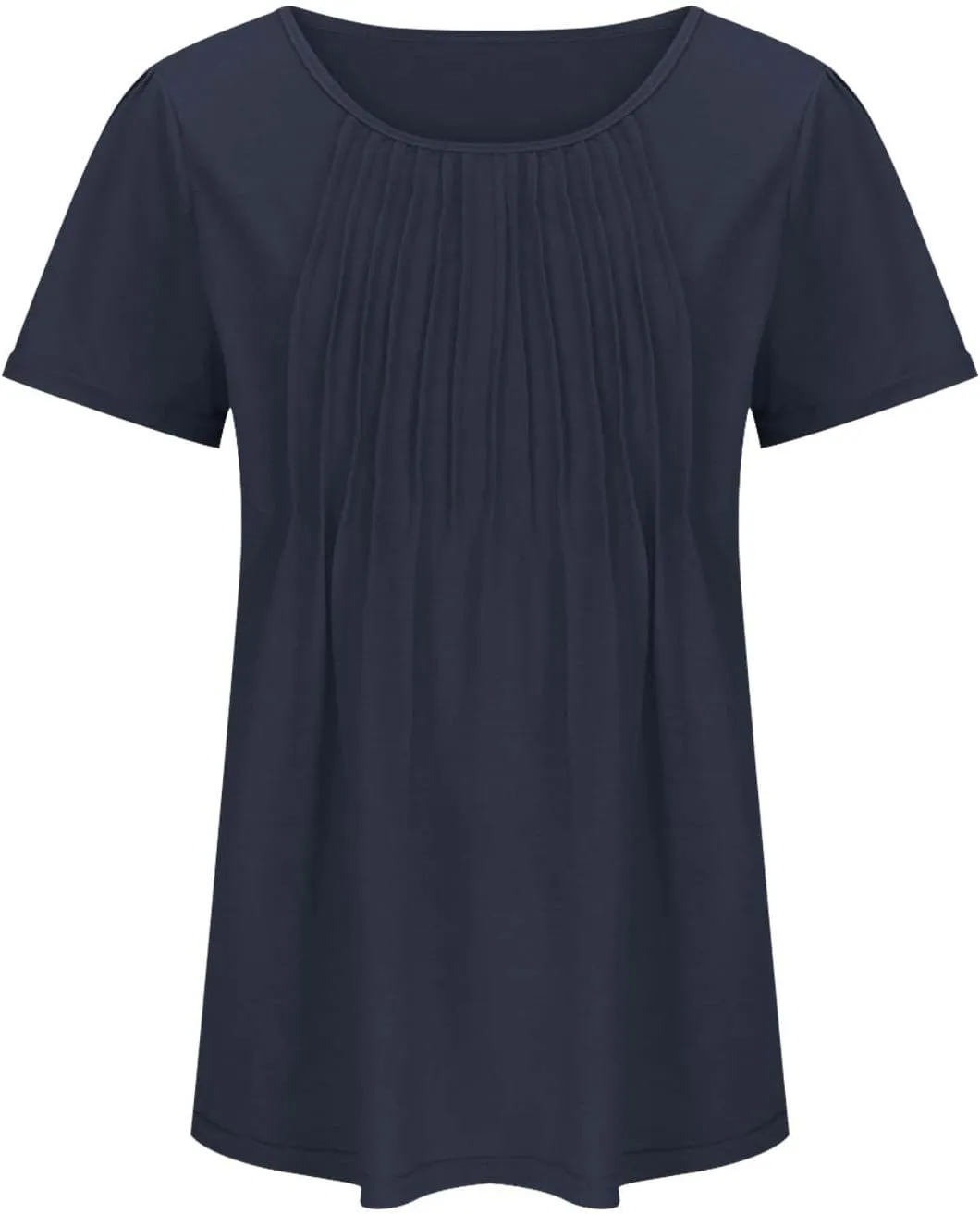 Womens Summer Short Sleeve Tops Pleated Crew Neck Shirts Casual Trendy Loose Fit T-Shirts Stretchy Vintage Blouses