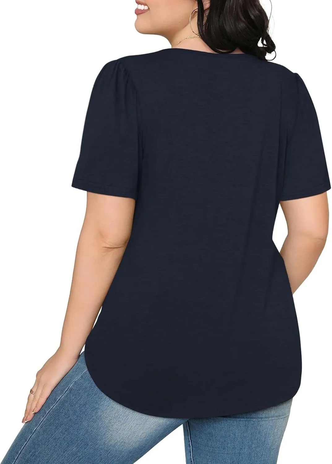 Womens Summer Short Sleeve Tops Pleated Crew Neck Shirts Casual Trendy Loose Fit T-Shirts Stretchy Vintage Blouses
