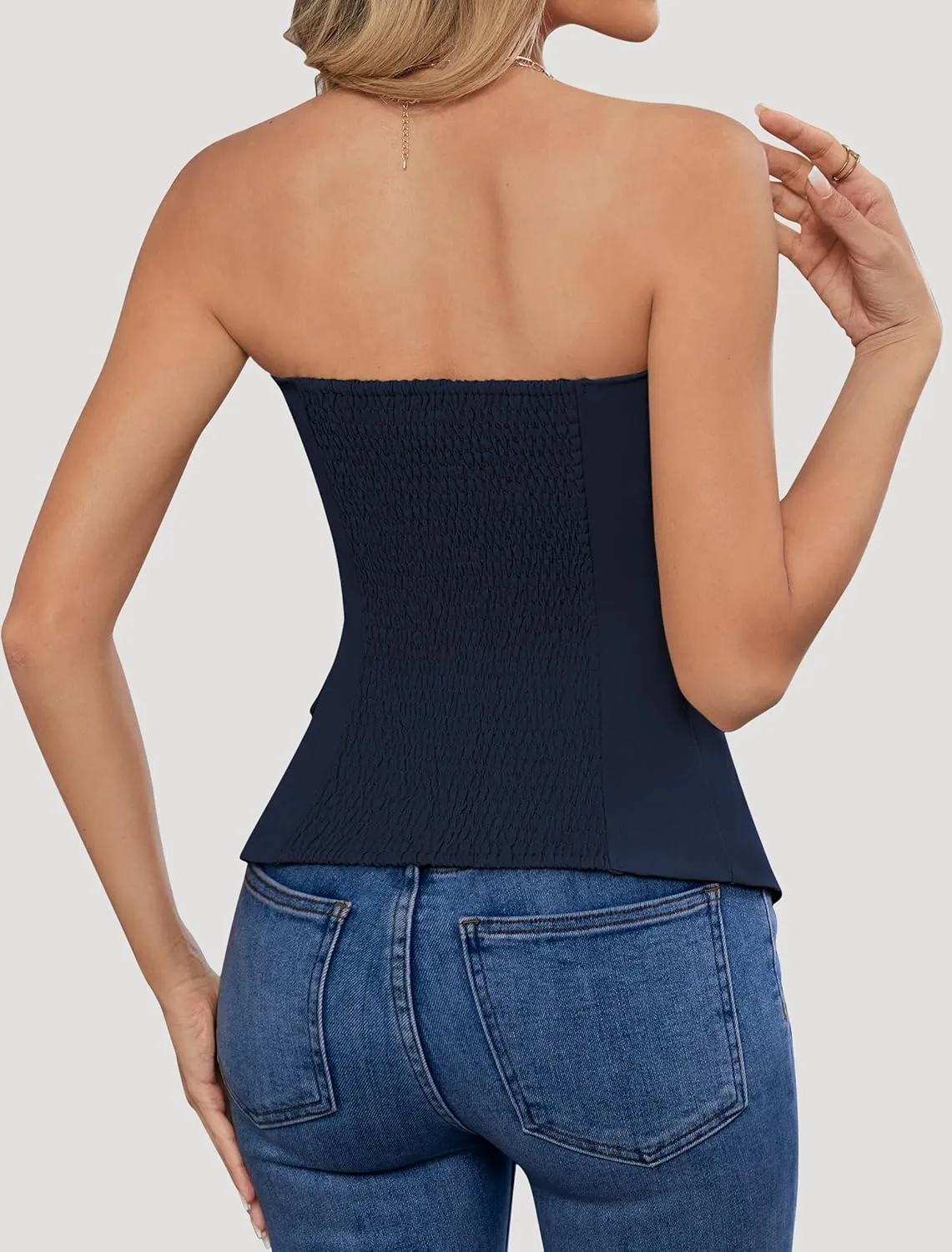 Women's Summer Strapless Vest Tops Notched Neck Tube Tops Button Fitted Sleeveless Work Business Blazer Vest