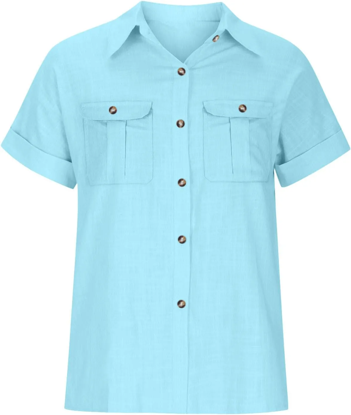 Womens Summer Tops V Neck Button Down Shirts Casual Trendy Business Basic Tees Ladies Daily Going Out Blouses
