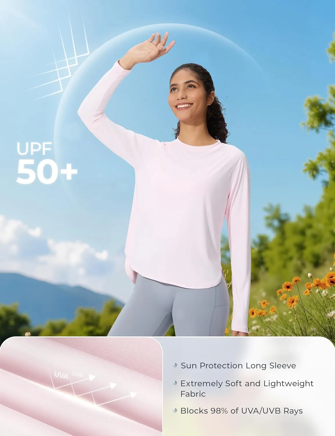 Women's Sun Shirts UPF 50  Long Sleeve Uv Protection Shirts Lightweight Quick Dry SPF Clothing Outdoor Hiking Tops