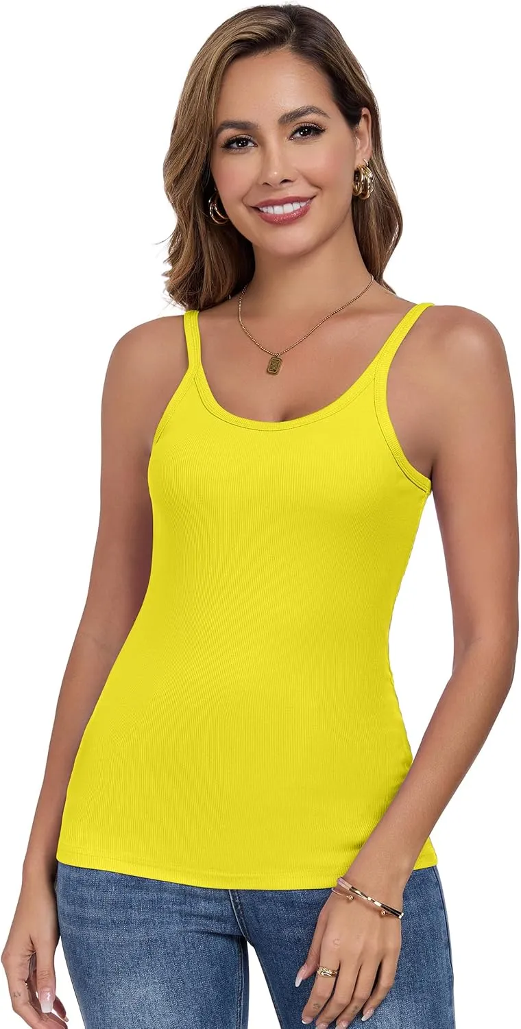Womens Tank Tops Spaghetti Straps Scoop Neck Ribbed Slim Fitted Summer Workout Camisole Basic Layering Shirts
