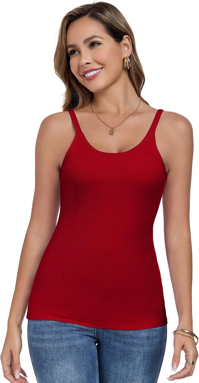Womens Tank Tops Spaghetti Straps Scoop Neck Ribbed Slim Fitted Summer Workout Camisole Basic Layering Shirts