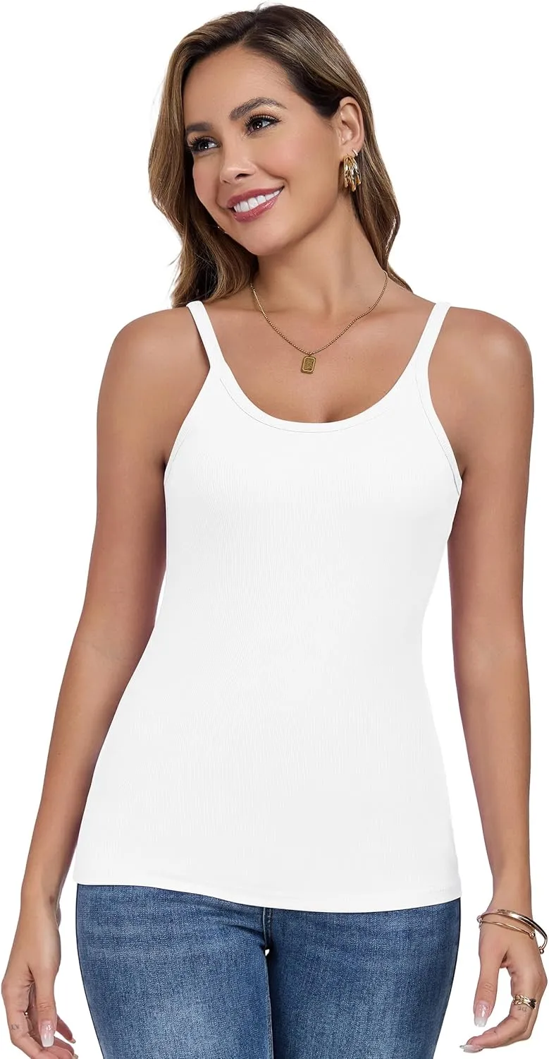 Womens Tank Tops Spaghetti Straps Scoop Neck Ribbed Slim Fitted Summer Workout Camisole Basic Layering Shirts