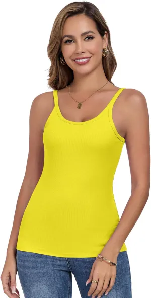 Womens Tank Tops Spaghetti Straps Scoop Neck Ribbed Slim Fitted Summer Workout Camisole Basic Layering Shirts
