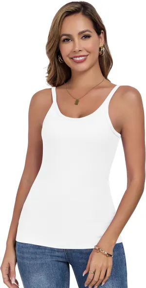 Womens Tank Tops Spaghetti Straps Scoop Neck Ribbed Slim Fitted Summer Workout Camisole Basic Layering Shirts