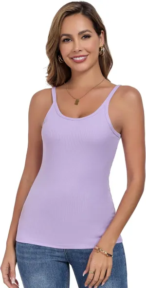 Womens Tank Tops Spaghetti Straps Scoop Neck Ribbed Slim Fitted Summer Workout Camisole Basic Layering Shirts