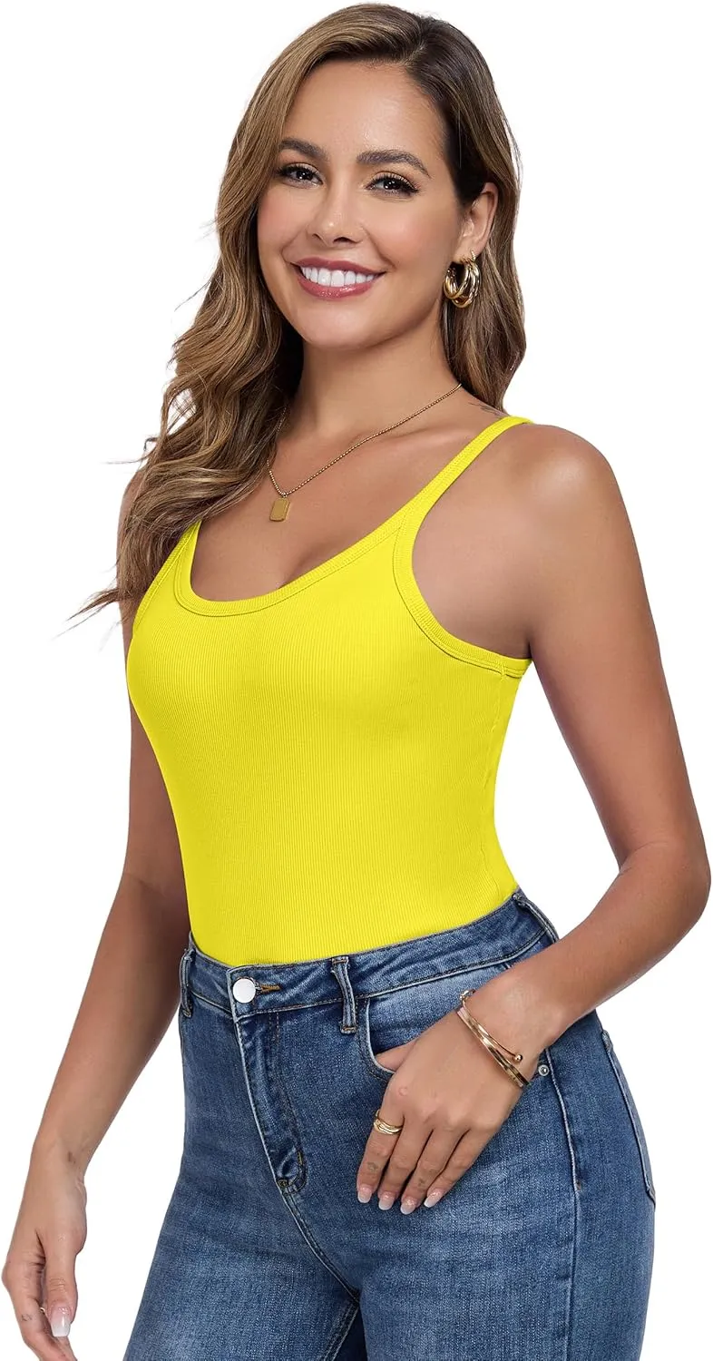 Womens Tank Tops Spaghetti Straps Scoop Neck Ribbed Slim Fitted Summer Workout Camisole Basic Layering Shirts