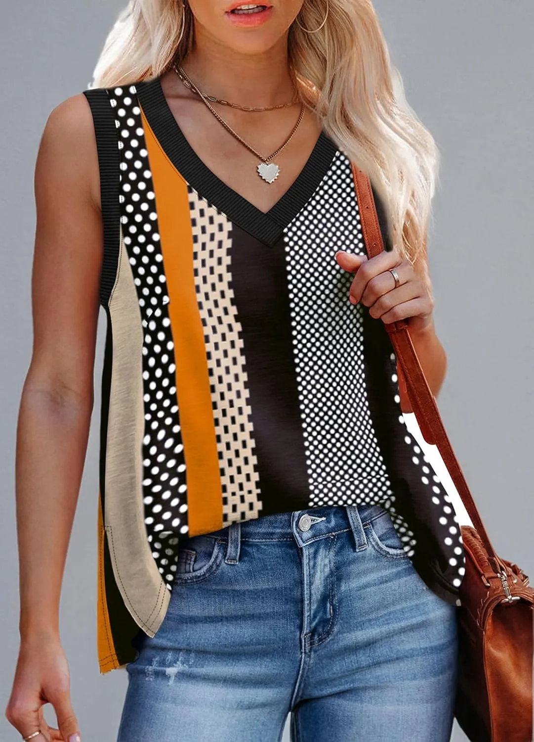 Womens Tank Tops Summer V Neck Loose Fit Casual Basic Side Split Sleeveless