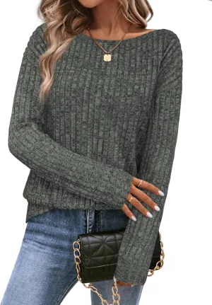 Womens Tops Sweaters Ladies Tunics Casual Long Sleeve Shirts Blouses Tees Dressy Casual Clothing Boat Neck Fashion 2025