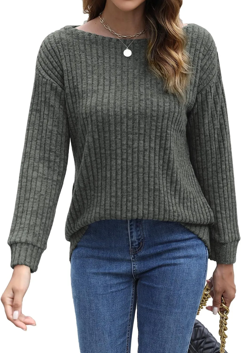 Womens Tops Sweaters Ladies Tunics Casual Long Sleeve Shirts Blouses Tees Dressy Casual Clothing Boat Neck Fashion 2025