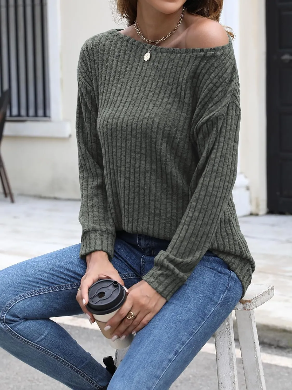 Womens Tops Sweaters Ladies Tunics Casual Long Sleeve Shirts Blouses Tees Dressy Casual Clothing Boat Neck Fashion 2025