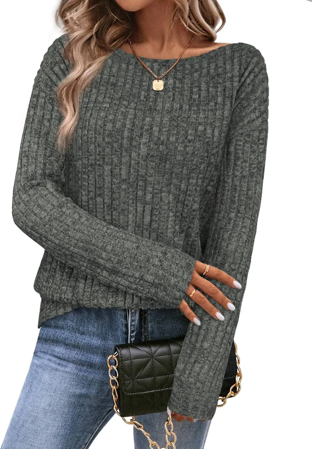 Womens Tops Sweaters Ladies Tunics Casual Long Sleeve Shirts Blouses Tees Dressy Casual Clothing Boat Neck Fashion 2025
