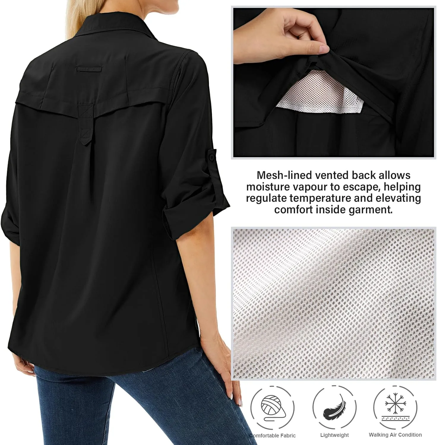 Women's UPF 50 Long Sleeve UV Sun Protection Safari Shirts Outdoor Quick Dry Fishing Hiking Travel Shirts