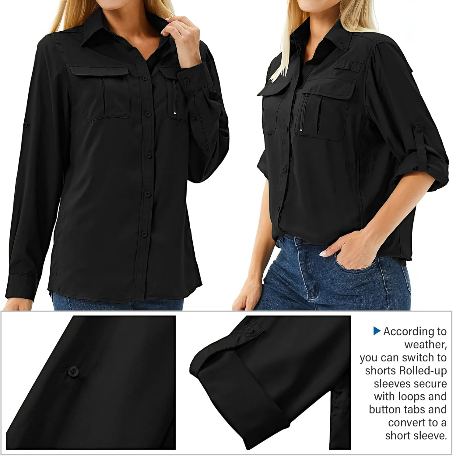 Women's UPF 50 Long Sleeve UV Sun Protection Safari Shirts Outdoor Quick Dry Fishing Hiking Travel Shirts